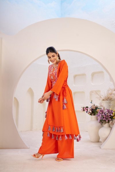 Festival Ready Rayon Mirror Work Co Ord Set with Tassel Palazzo Navratri Collection