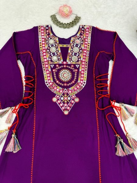 Purple Rayon Mirror Embroidery Co Ord Set with Palazzo Ideal for Cultural Events Navratri Collection