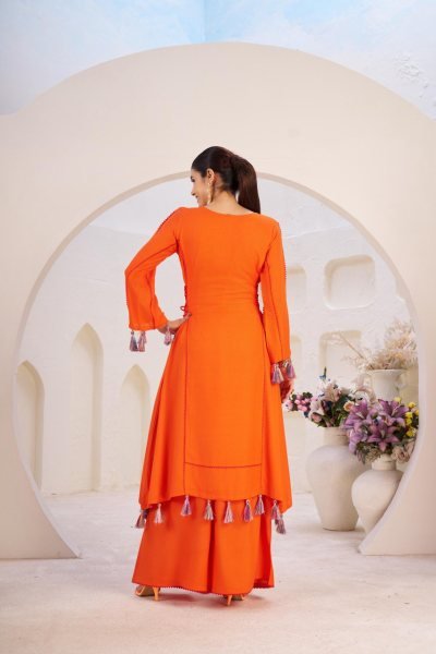Festival Ready Rayon Mirror Work Co Ord Set with Tassel Palazzo Navratri Collection