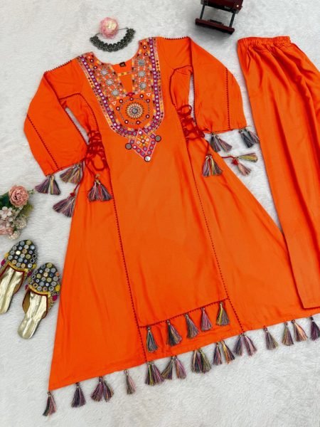 Festival Ready Rayon Mirror Work Co Ord Set with Tassel Palazzo Navratri Collection