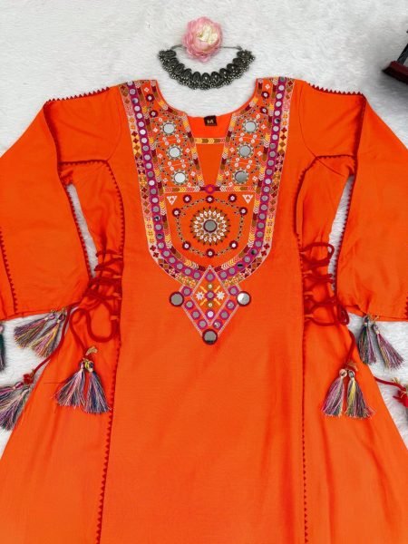Festival Ready Rayon Mirror Work Co Ord Set with Tassel Palazzo Navratri Collection