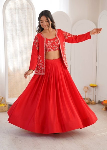 Elegant Orange Chinon Silk Lehenga with Embroidered Blouse for Celebration Wear Designer Lehenga Choli