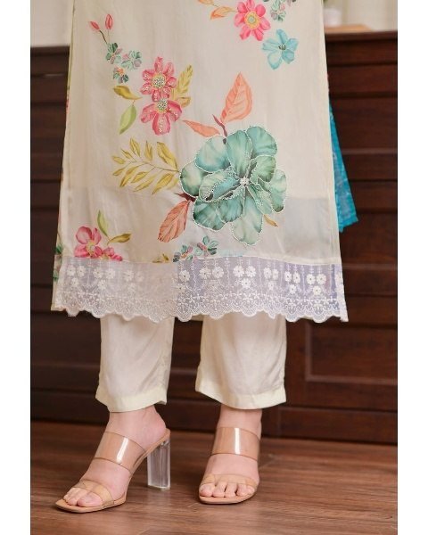 Elegant Pakistani Suit in Nylon Tabby with Floral Embroidery Premium Wholesale Deal for Exporters 3 Piece Kurti Set