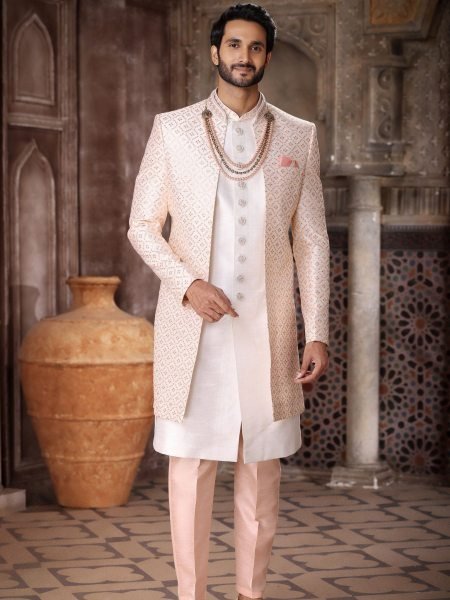 Elegant Peach Stylish Indo Western Outfit for Men Festive and Reception Wear Mens Wear