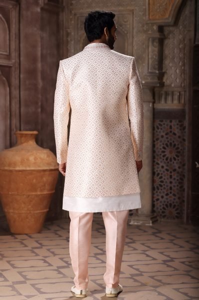 Elegant Peach Stylish Indo Western Outfit for Men Festive and Reception Wear Kurta Pajama Wholesale