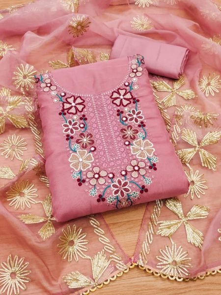 Elegant Pink Color in Soft Organza Dress Material Collection with Gota Work Dupatta Color Set Matching Dress Material Wholesale