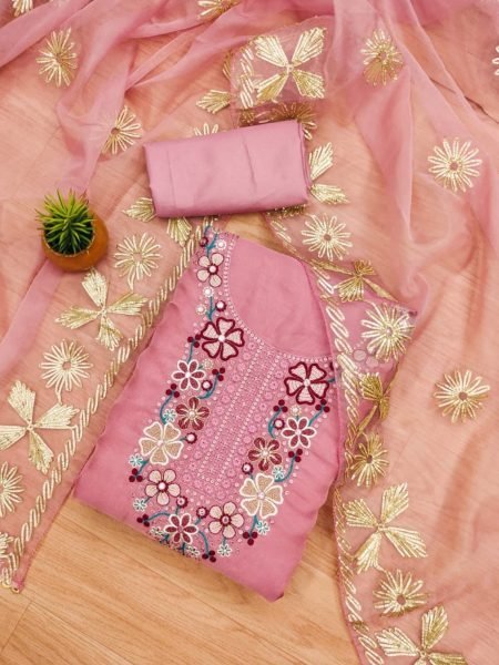 Elegant Pink Color in Soft Organza Dress Material Collection with Gota Work Dupatta Color Set Matching Dress Material Wholesale