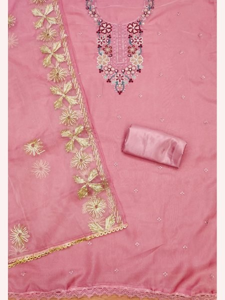 Elegant Pink Color in Soft Organza Dress Material Collection with Gota Work Dupatta Color Set Matching Dress Material Wholesale