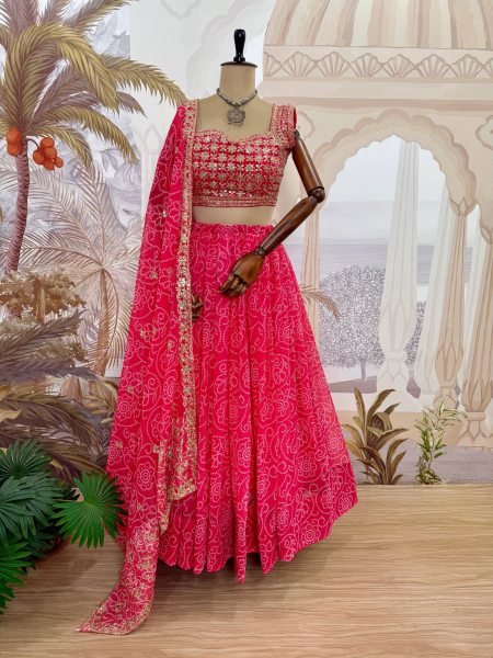 Elegant Pink Designer Printed Faux Georgette Navratri Lehenga with 4 Meter Flair Navratri Lehnega Choli