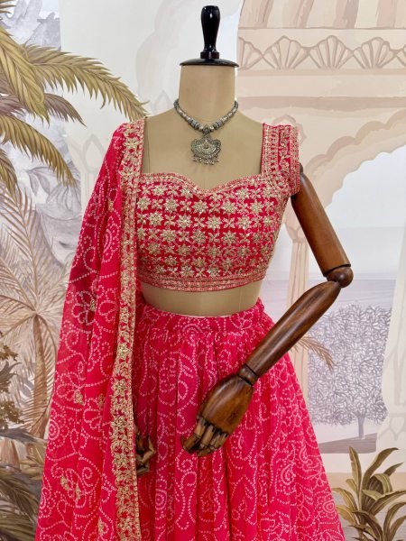 Elegant Pink Designer Printed Faux Georgette Navratri Lehenga with 4 Meter Flair Navratri Lehnega Choli