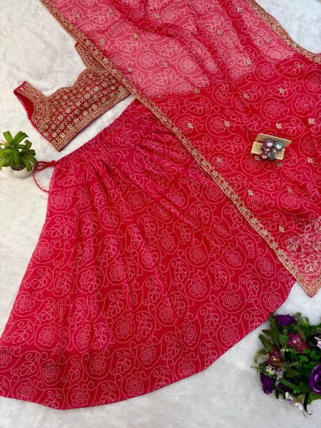 Elegant Pink Designer Printed Faux Georgette Navratri Lehenga with 4 Meter Flair Navratri Lehnega Choli