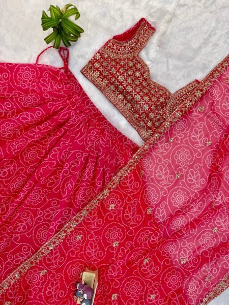 Elegant Pink Designer Printed Faux Georgette Navratri Lehenga with 4 Meter Flair Navratri Lehnega Choli