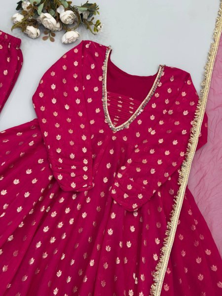 Elegant  Pink Jacquard Chanderi Sharara Set with Mirror Work for Festive Occasions Ready To Wear Collection
