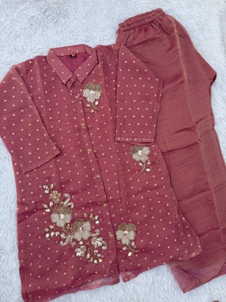 Elegant Pink Salsa Butti Co Ord Set for Women with Heavy Beads Work at Wholesale Rate CO ORD Sets