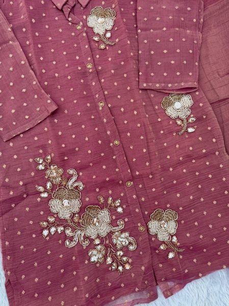 Elegant Pink Salsa Butti Co Ord Set for Women with Heavy Beads Work at Wholesale Rate CO ORD Sets
