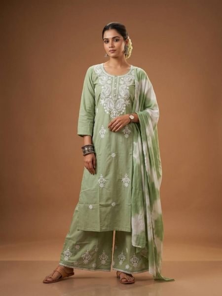 Elegant Pista Designer Heavy Rayon Cotton Kurti with Embroidered Pant for Office Wear 