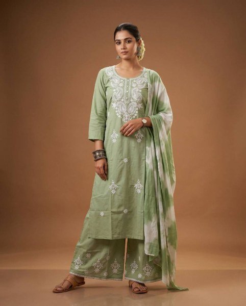 Elegant Pista Designer Heavy Rayon Cotton Kurti with Embroidered Pant for Office Wear Embroidery Kurtis 