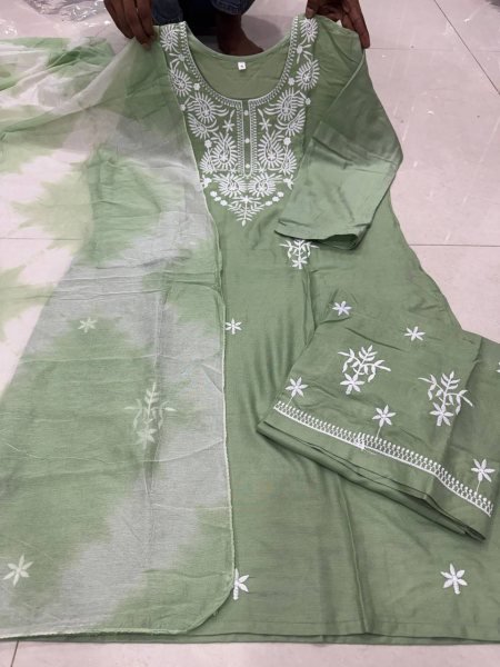 Elegant Pista Designer Heavy Rayon Cotton Kurti with Embroidered Pant for Office Wear Embroidery Kurtis 