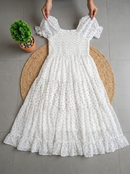 Elegant Plus Size Fox Georgette Midi Dress With Short Puff Sleeves for Women  Western Ladies Top Wholesale