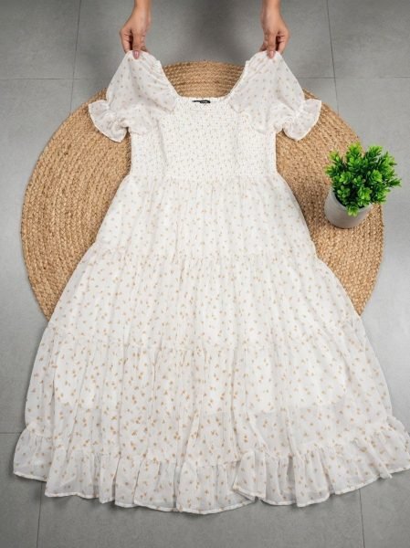 Elegant Plus Size Fox Georgette Midi Dress With Short Puff Sleeves for Women  Western Ladies Top Wholesale