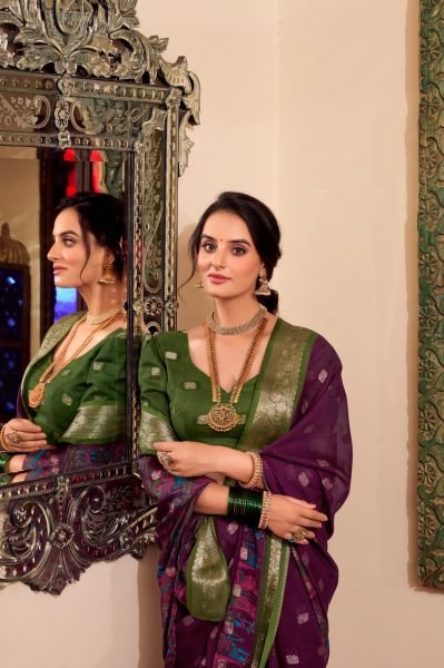 Elegant Poly Cotton Saree – Kalamkari Print with Rich Zari Work Textile Manufacturer Printed Cotton Sarees Wholesale