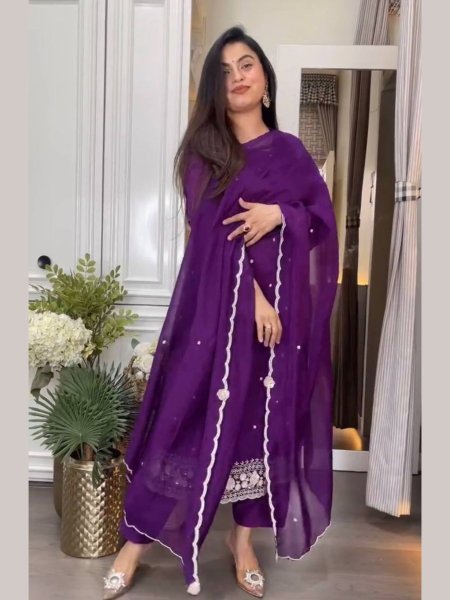 Elegant Premium Chinon Kurti Set 3Pc Ready to Wear with Bottom   Embroidered Dupatta Best Selling Ethnic Wear 3 Piece Kurti Set