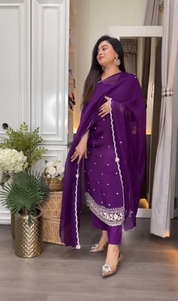 Elegant Premium Chinon Kurti Set 3Pc Ready to Wear with Bottom   Embroidered Dupatta Best Selling Ethnic Wear 3 Piece Kurti Set