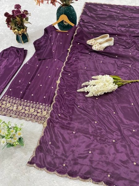 Elegant Premium Chinon Kurti Set 3Pc Ready to Wear with Bottom   Embroidered Dupatta Best Selling Ethnic Wear 3 Piece Kurti Set