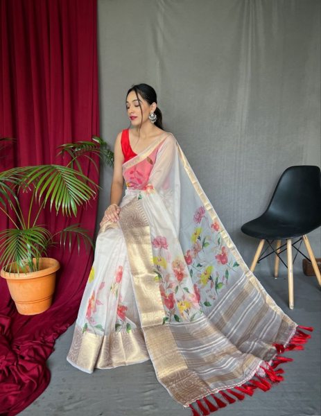 Elegant Pure Organza Silk Saree with Pichwai Print Organza Sarees Wholesale