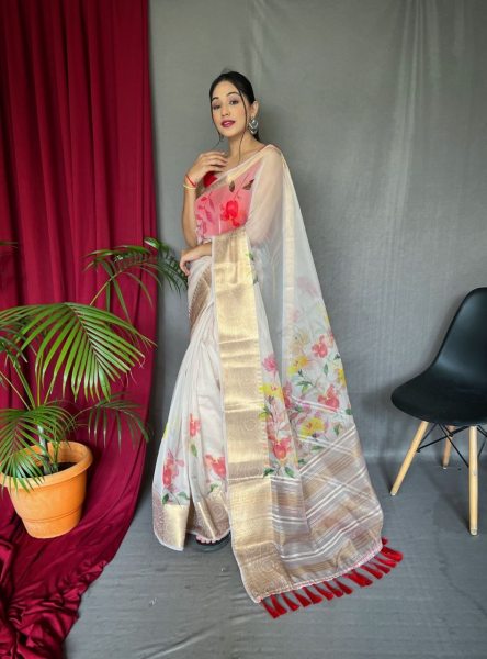 Elegant Pure Organza Silk Saree with Pichwai Print Organza Sarees Wholesale