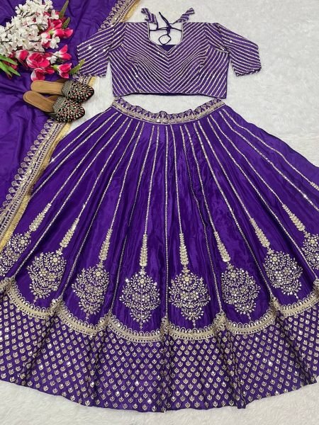 Regal Purple Bridal Lehenga Choli in Chinon Silk with Zari   Sequin Embroidery Designer Wedding Edition Designer Lehenga Choli