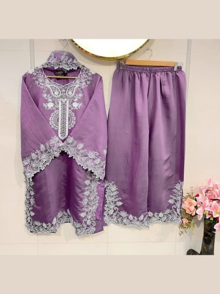 Elegant Purple  Crepe Sequence Embroidery Top Plazzo   Dupatta For Functional Wear 