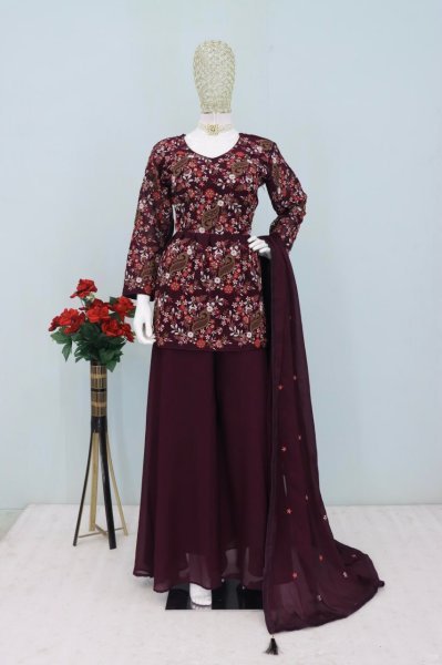 Elegant Purple Embroidered Palazzo Salwar Suit Readymade Designer Collection at Wholesale Price Designer Plazzo Salwar Suits Wholesale