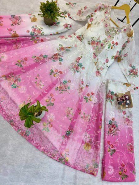 Elegant Purple Faux Georgette Embroidered Anarkali Set with Dupatta and Palazzo Ready To Wear Collection