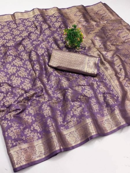 Elegant Purple Premium Pure Mercerised Soft Silk Saree with Contrast Blouse Silk Sarees Wholesale