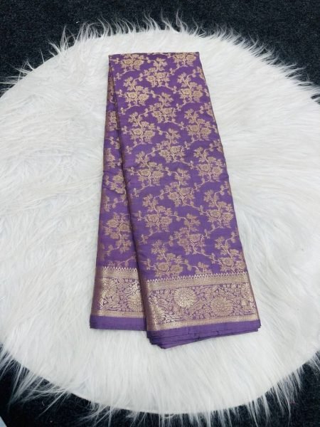 Elegant Purple Premium Pure Mercerised Soft Silk Saree with Contrast Blouse Silk Sarees Wholesale