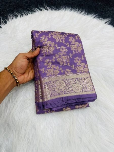 Elegant Purple Premium Pure Mercerised Soft Silk Saree with Contrast Blouse Silk Sarees Wholesale