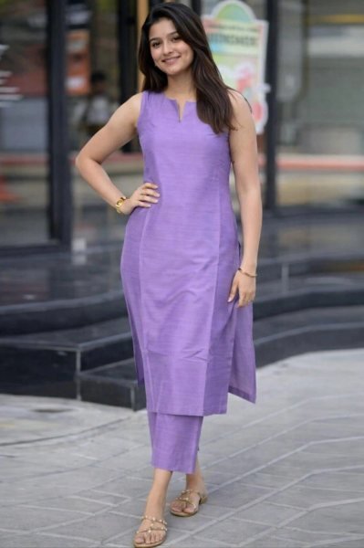 Elegant Purple Roman Silk Kurti Pant Set with Pocket and Full Lining for Office Wear Kurti With Bottom Wholesale