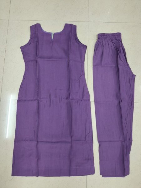 Elegant Purple Roman Silk Kurti Pant Set with Pocket and Full Lining for Office Wear Kurti With Bottom Wholesale