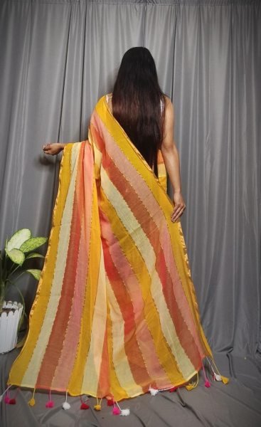 Elegant Rainbow Mull Cotton Saree Pure Cotton Without Blouse Piece Cotton Sarees Wholesale