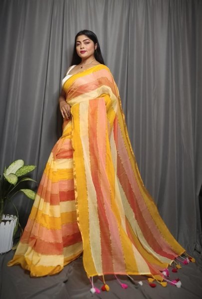 Elegant Rainbow Mull Cotton Saree Pure Cotton Without Blouse Piece Cotton Sarees Wholesale