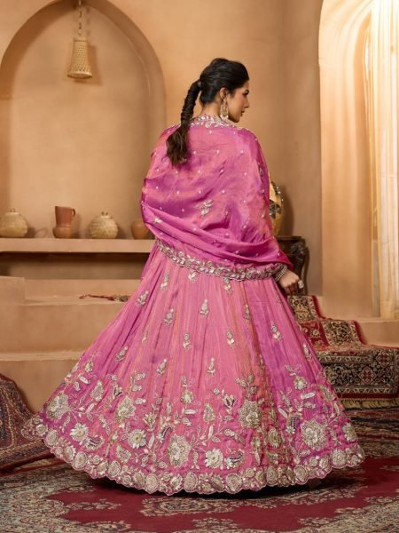 Elegant Rani Pink Wedding Pure Tissue Lehenga with Heavy Embroidery and Sequins Work Designer Lehenga Choli