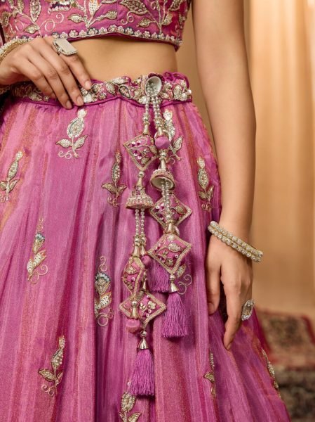 Elegant Rani Pink Wedding Pure Tissue Lehenga with Heavy Embroidery and Sequins Work Designer Lehenga Choli
