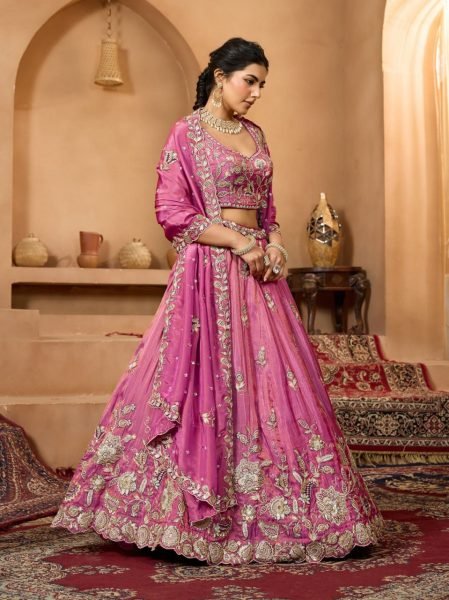 Elegant Rani Pink Wedding Pure Tissue Lehenga with Heavy Embroidery and Sequins Work Designer Lehenga Choli
