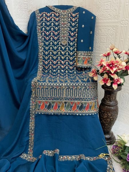 Elegant Ready to Wear Chinon Suit with Sequin Embroidery Party Wear Kurta Set for Women  Designer Plazzo Salwar Suits Wholesale
