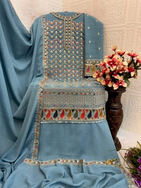 Premium Plus Size Chinon Salwar Suit Embroidered Kurta   Dupatta Set for Festive Wear   Designer Plazzo Salwar Suits Wholesale