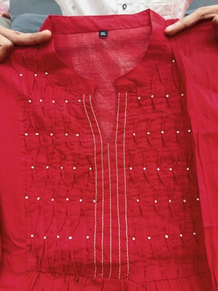 Elegant Red Cotton Kurta Pant Set with Dupatta   Bracelet perfect for casual wear 3 Piece Kurti Set