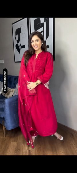 Elegant Red Cotton Kurta Pant Set with Dupatta   Bracelet perfect for casual wear 3 Piece Kurti Set