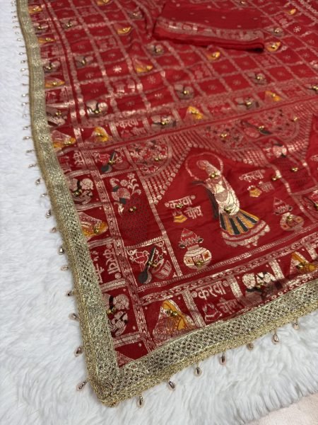 Elegant Red Karwa Chauth Special Red Dola Viscose Meena Ghungroo Saree Silk Sarees Wholesale