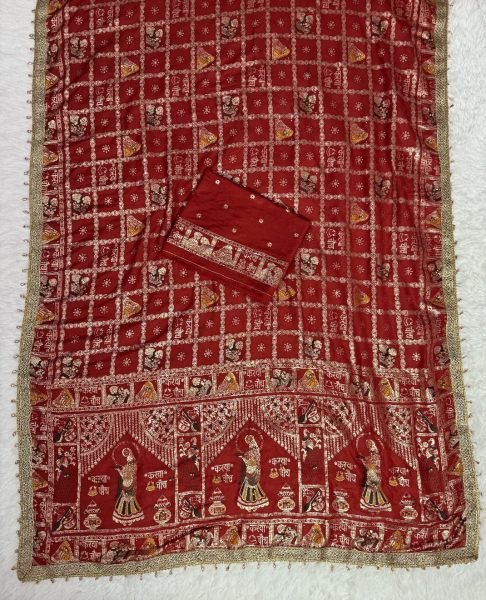 Elegant Red Karwa Chauth Special Red Dola Viscose Meena Ghungroo Saree Silk Sarees Wholesale